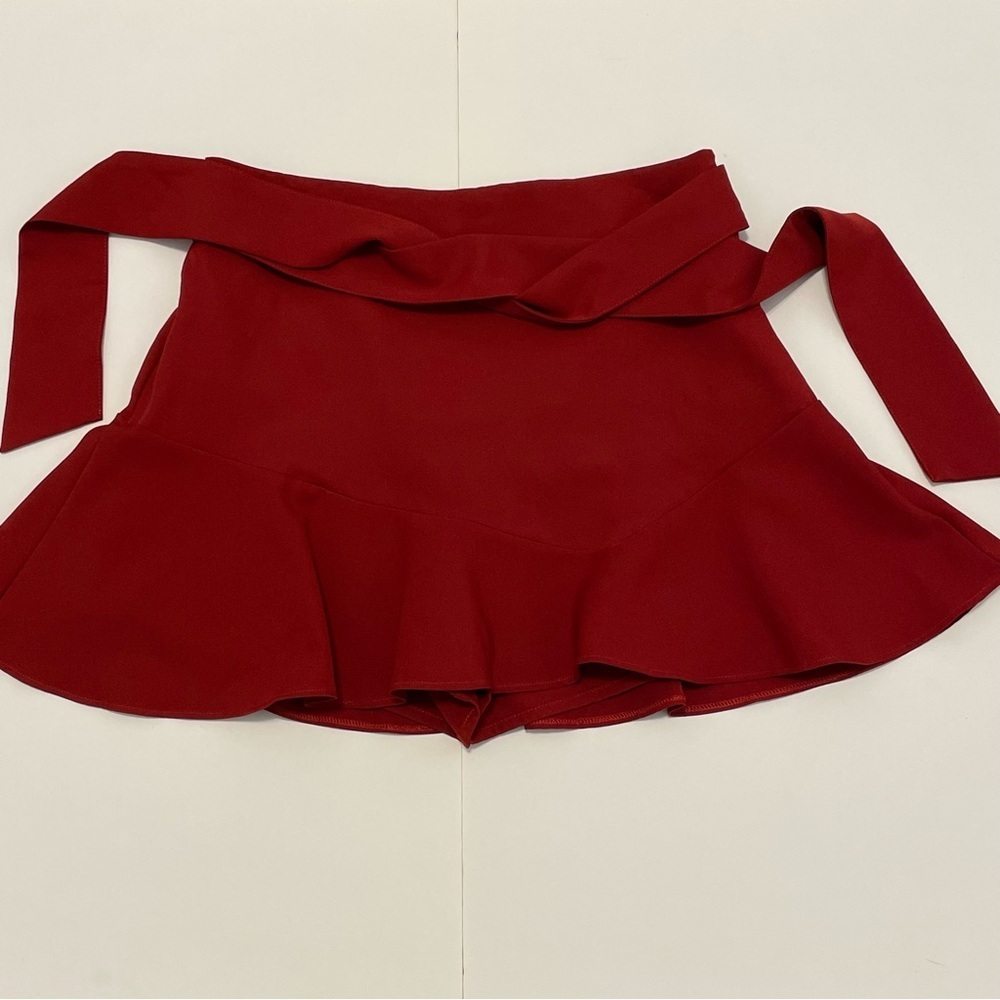 Zara Burgundy Red Bow Flounced Hem Women’s Skirt/Skort with Tie Detail Size L - Picture 5 of 15